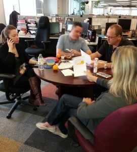 Guild members enjoy an orange at the CBC Broadcast Centre